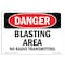 Signmission Safety Sign, OSHA Danger, 7" Height, Aluminum, Blasting Area No Radio Transmitting, Landscape OS-DS-A-710-L-1884 - alternate 1